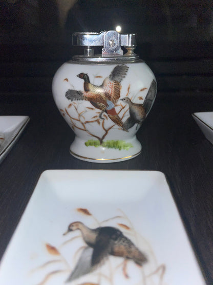 Duck Table Lighter and 4 Matching Personal Ashtrays