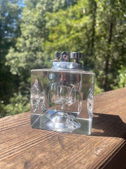 1960s Crystal Block Butane Table Lighter