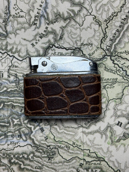 c.1960’s Leather-Wrapped Flat-Ad Pocket Lighter